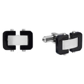 Stainless Steel Cufflinks with a Polished Rectagular Center and a Black Boarder on Each Side